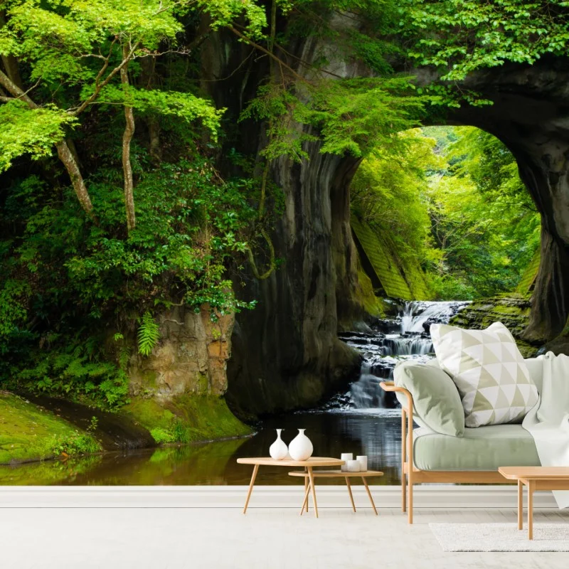 Fototapeta ukryty wodospad w skalnym łuku