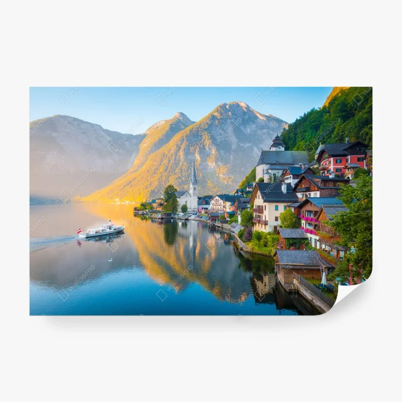 Fototapeta poranny blask Hallstatt nad jeziorem