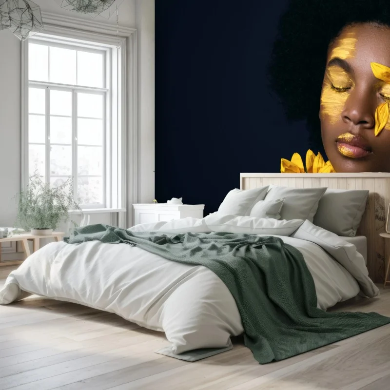 Fototapeta słonecznikowa muza: portret z płatkami słonecznika