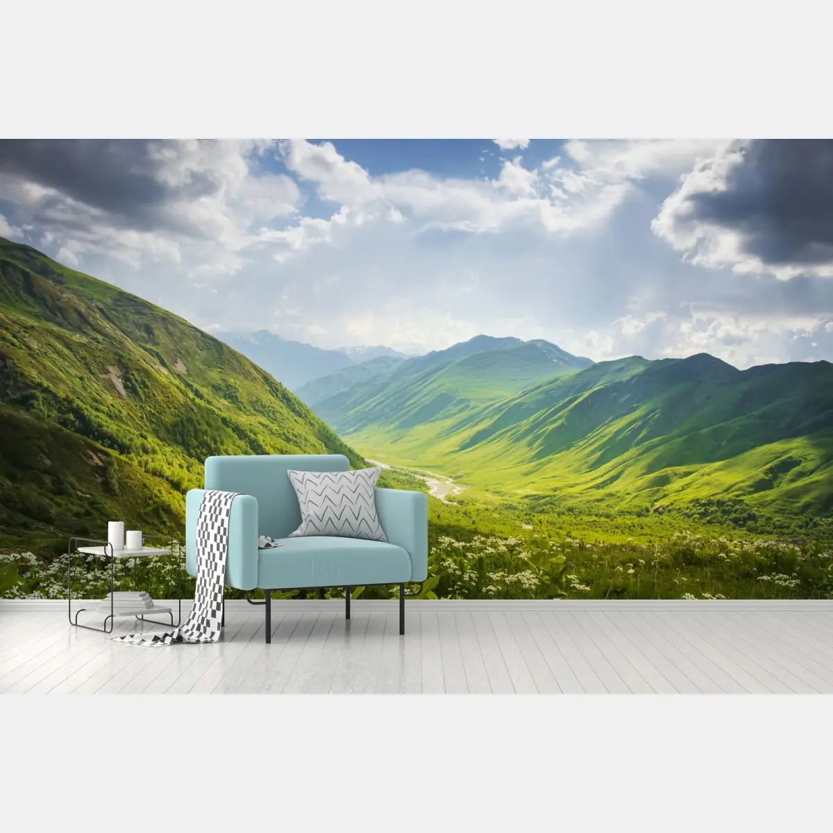 Fototapeta bujna zielona dolina górska – Wallissimo® Fototapeta bujna zielona dolina górska – Wallissimo®
