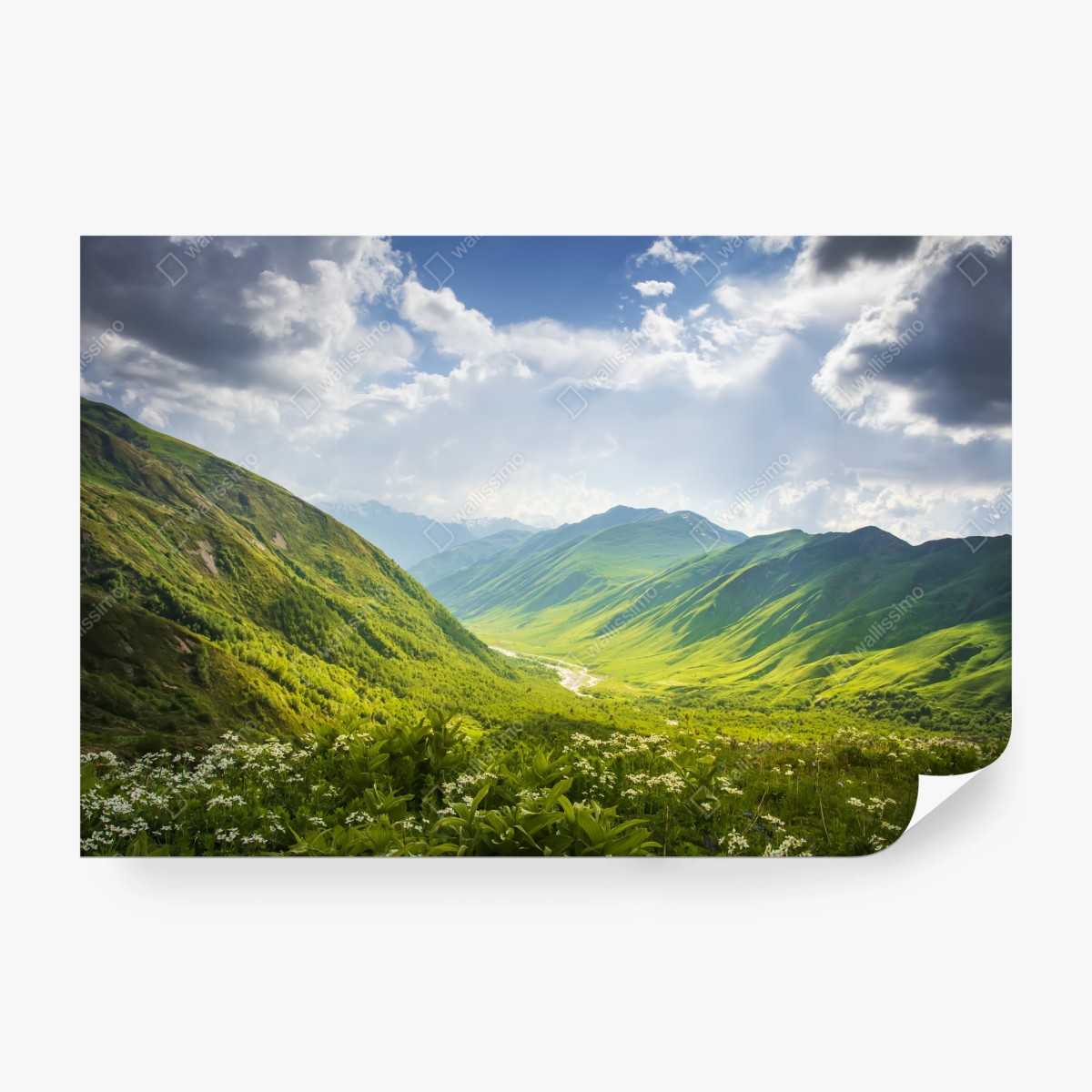 Fototapeta bujna zielona dolina górska – Wallissimo® Fototapeta bujna zielona dolina górska – Wallissimo®