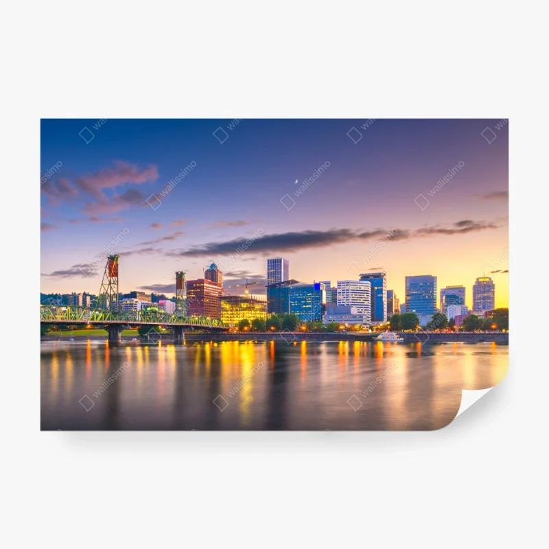 Fototapeta Portland panorama miasta o zmierzchu nad rzeką Willamette