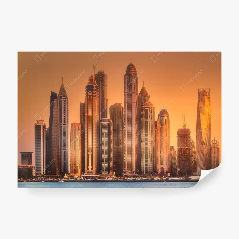 Fototapeta panorama Dubaju w złotym świetle