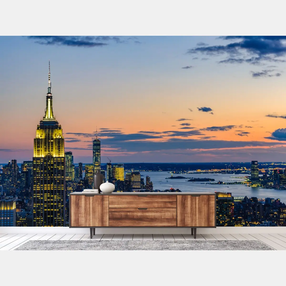 Fototapeta panorama Nowego Jorku o zmierzchu – Wallissimo® Fototapeta panorama Nowego Jorku o zmierzchu – Wallissimo®