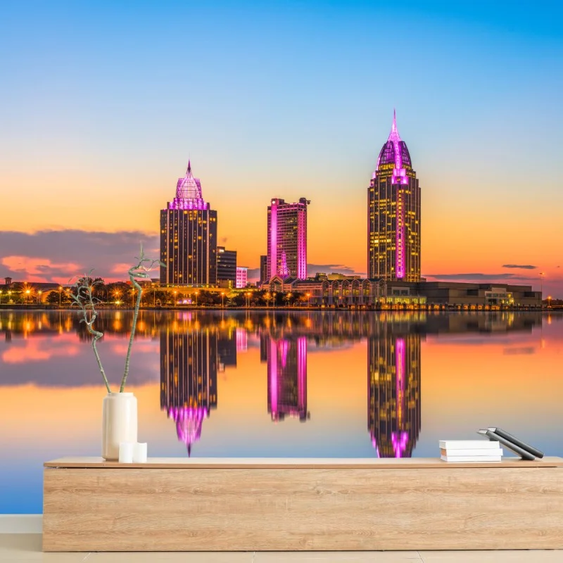 Fototapeta panorama Mobile o zachodzie słońca