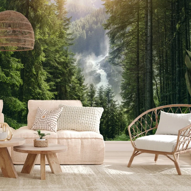 Fototapeta Krimml wodospad w bujnym alpejskim lesie