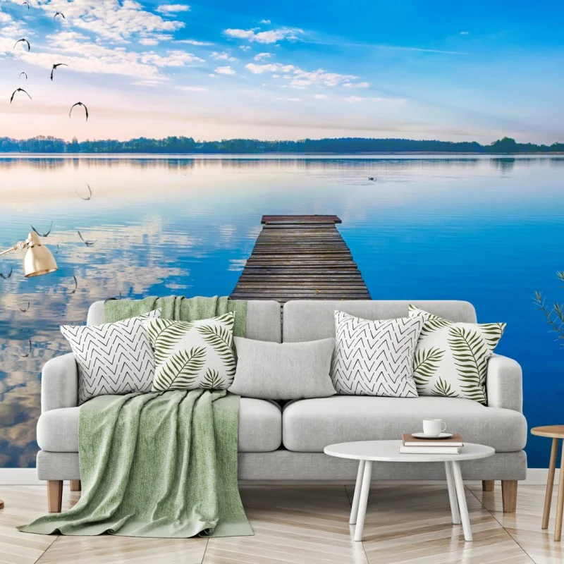 Fototapeta spokojny pomost nad jeziorem Selment Wielki, Mazury