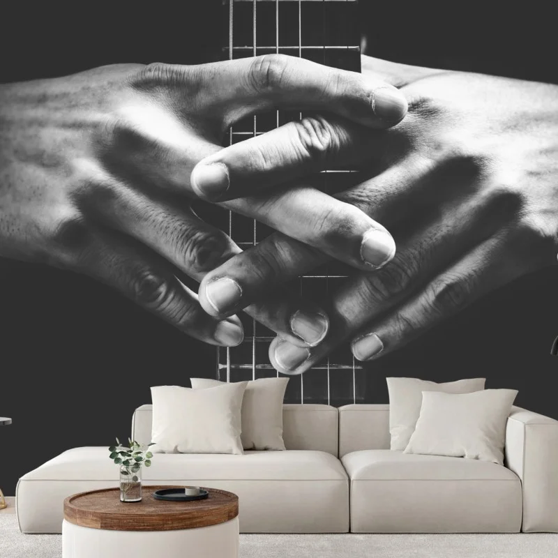 Fototapeta splątane ręce na strunach gitary