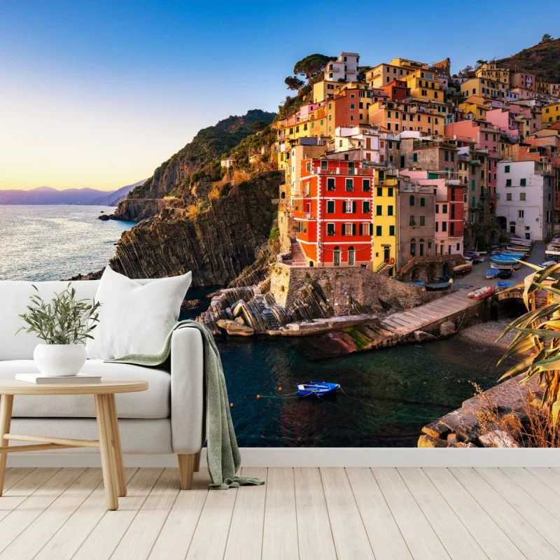 Fototapeta zachód słońca nad Riomaggiore, Cinque Terre