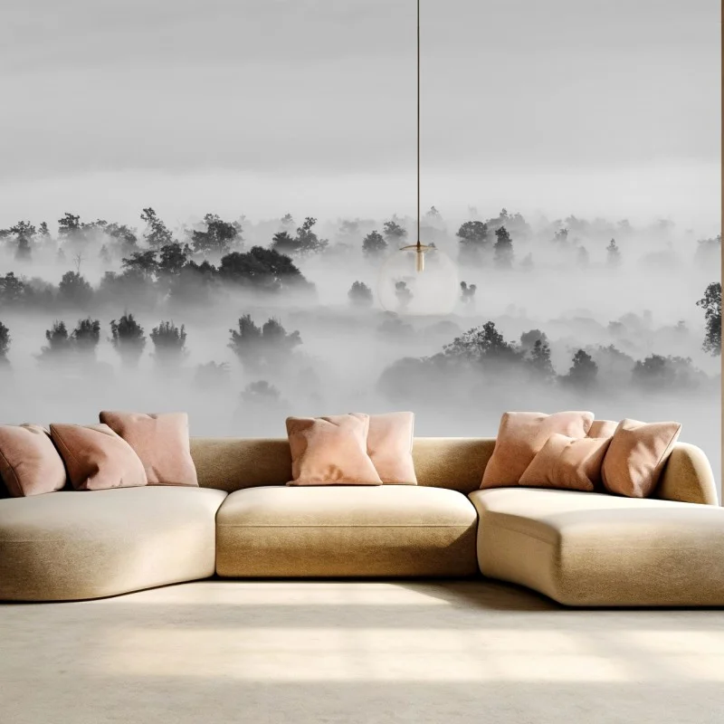 Fototapeta mglisty las czarno-biały