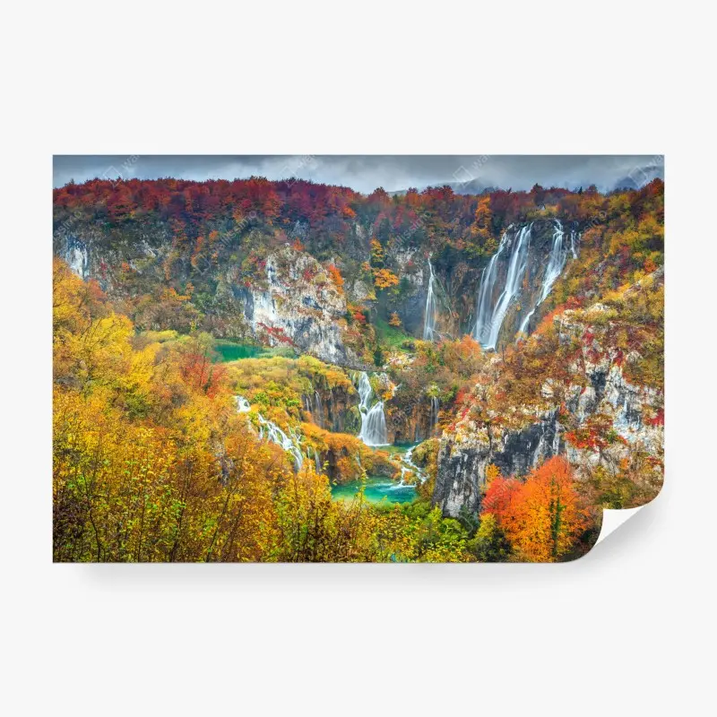 Fototapeta jesienne wodospady w malowniczym lesie – Wallissimo® Fototapeta jesienne wodospady w malowniczym lesie – Wallissimo®