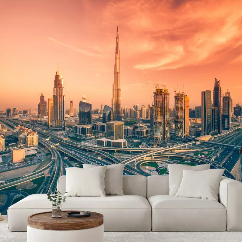 Fototapeta panorama Dubaju o zachodzie słońca