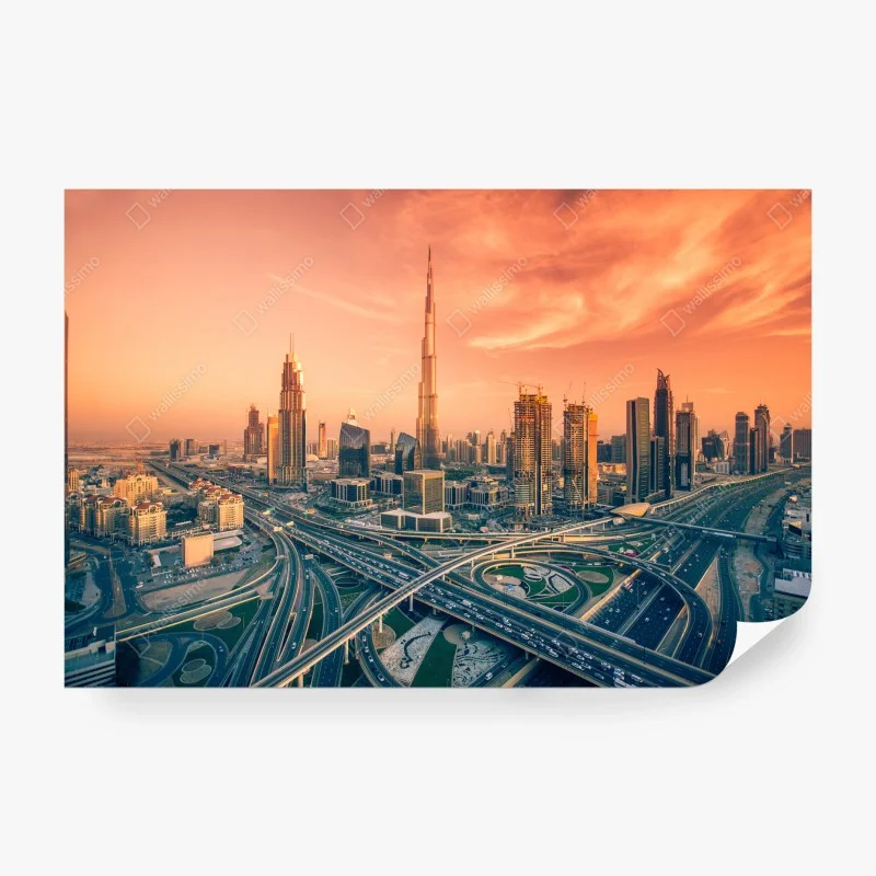 Fototapeta panorama Dubaju o zachodzie słońca