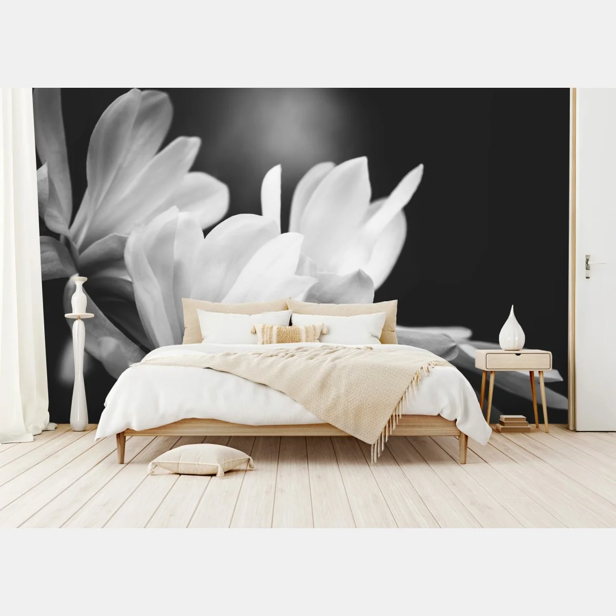 Fototapeta czarno-biała magnolia w zbliżeniu – Wallissimo® Fototapeta czarno-biała magnolia w zbliżeniu – Wallissimo®