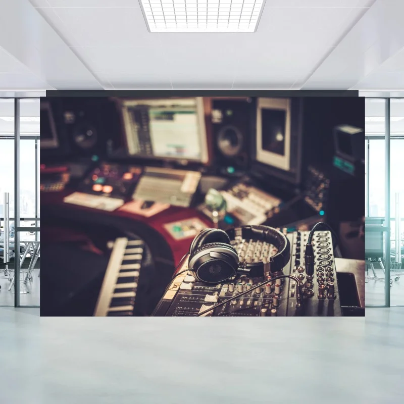 Fototapeta vintageowe studio nagraniowe przy konsoli mikserskiej