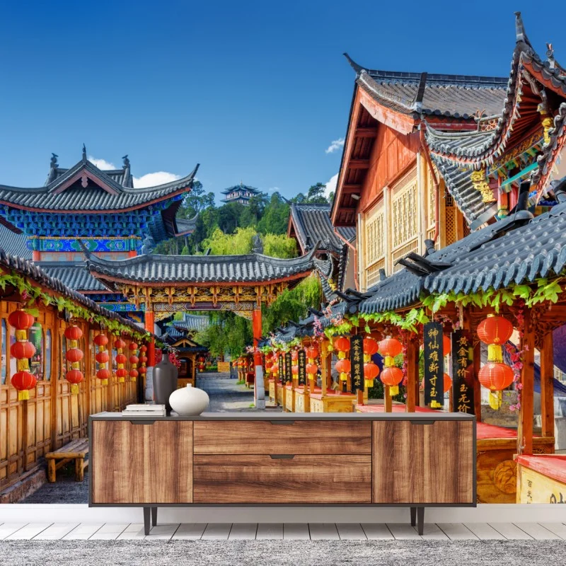 Fototapeta Lijiang stara ulica z lampionami