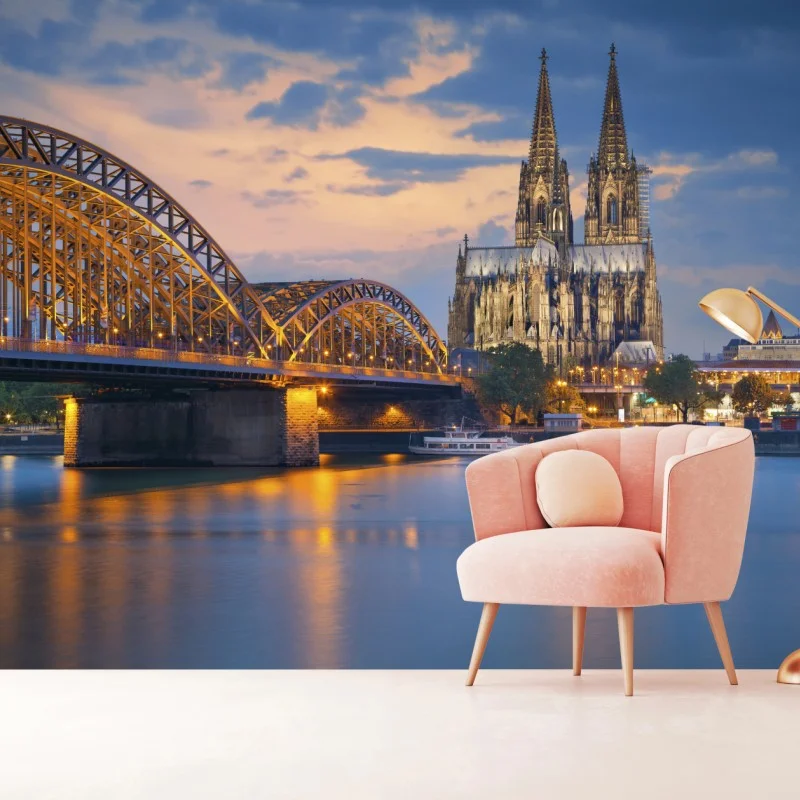 Fototapeta katedra w Kolonii i most o zmierzchu