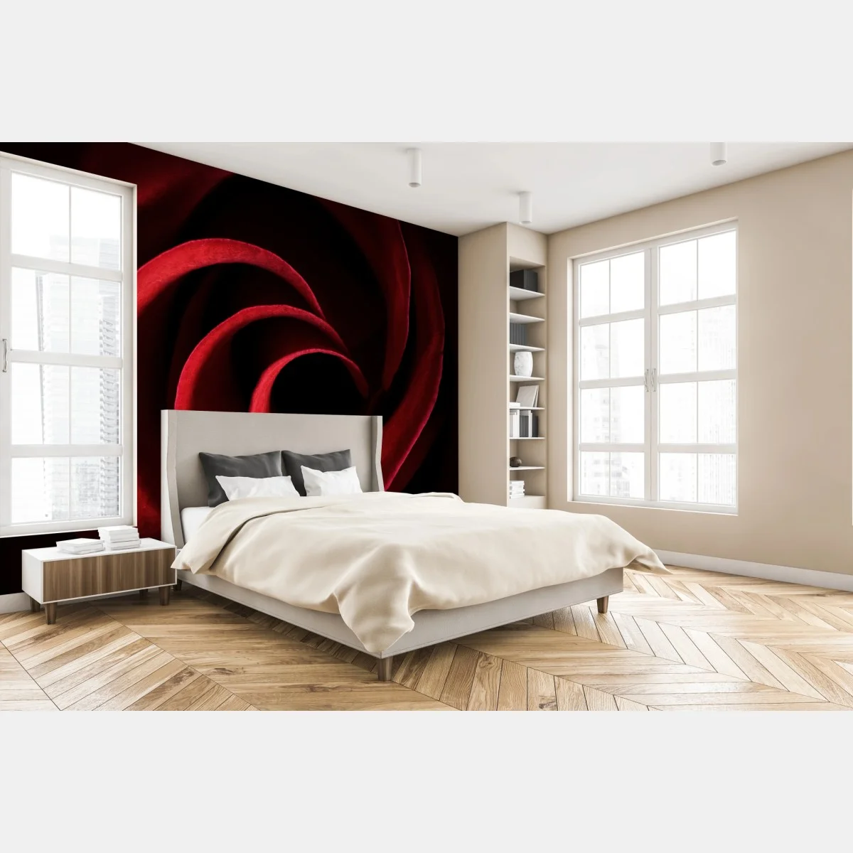 Fototapeta spirala głębokich czerwonych płatków róży – Wallissimo® Fototapeta spirala głębokich czerwonych płatków róży – Wallissimo®