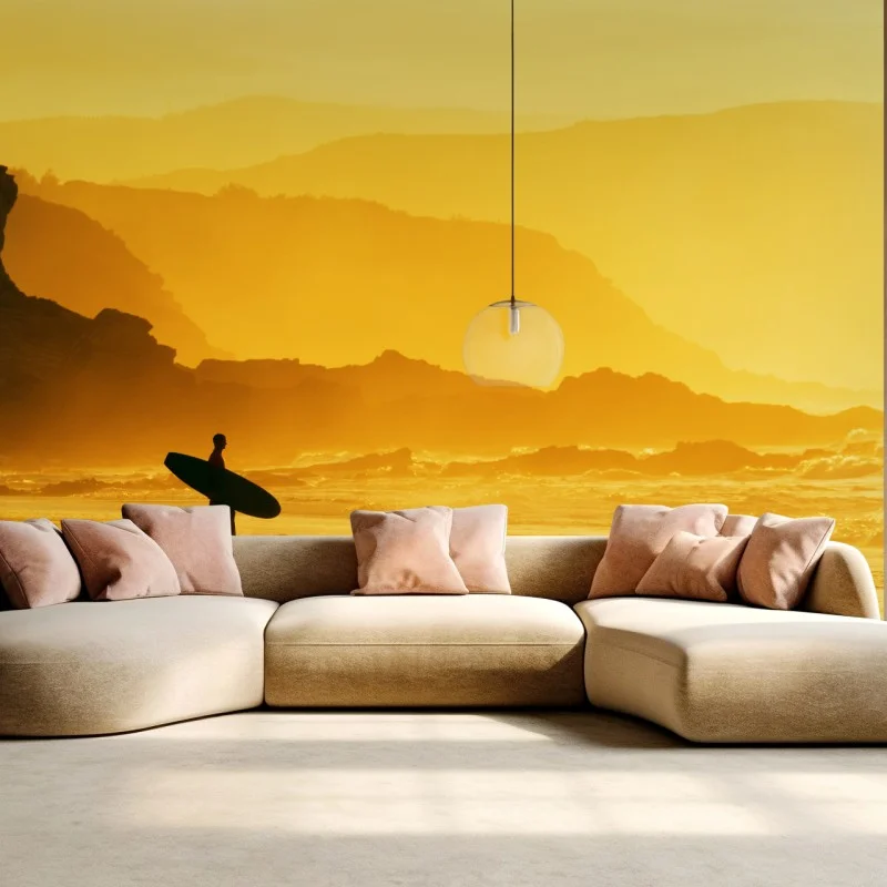 Fototapeta surfer przy złotym zachodzie słońca