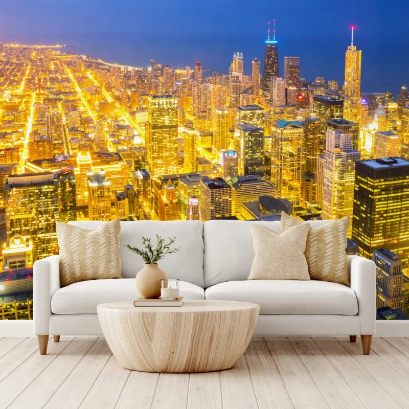 Fototapeta lotnicza panorama Chicago nocą