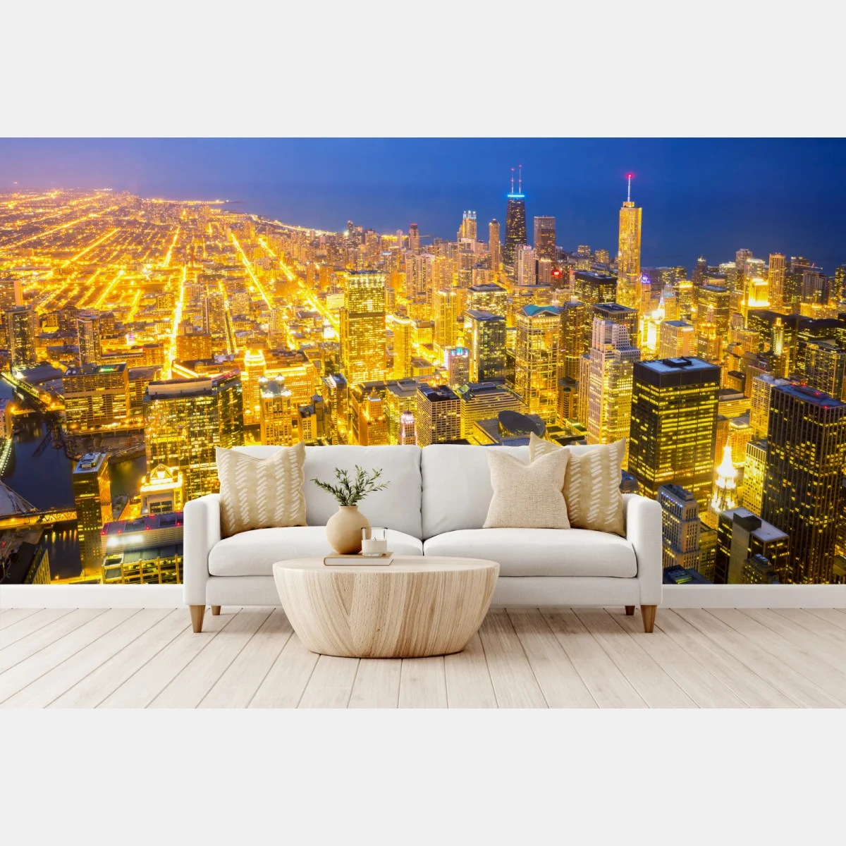 Fototapeta lotnicza panorama Chicago nocą – Wallissimo® Fototapeta lotnicza panorama Chicago nocą – Wallissimo®