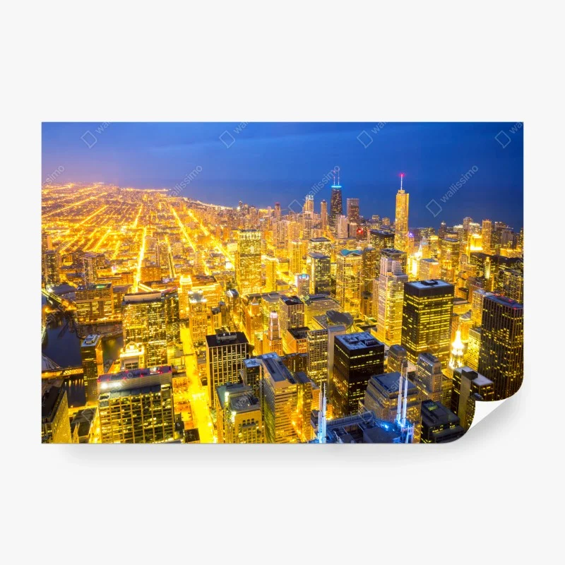 Fototapeta lotnicza panorama Chicago nocą
