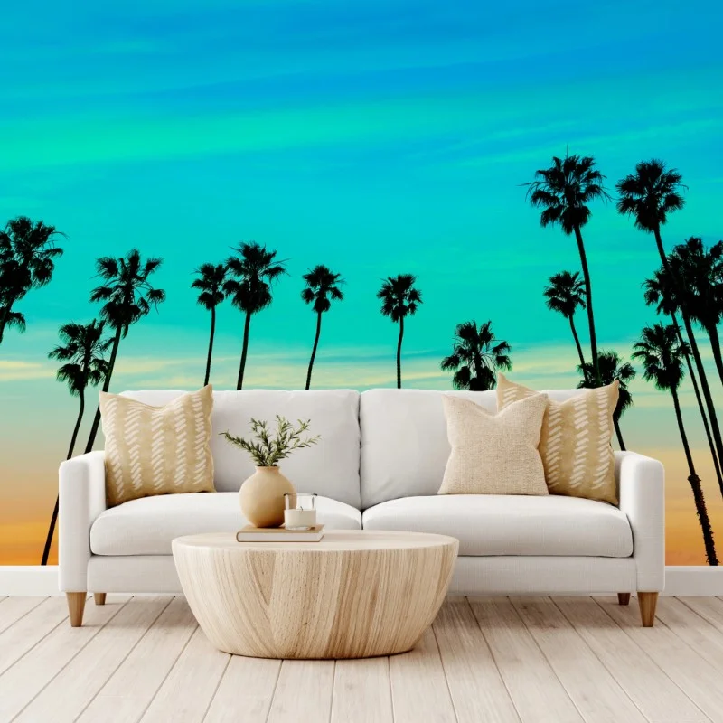 Fototapeta palmy o zachodzie słońca w Kalifornii