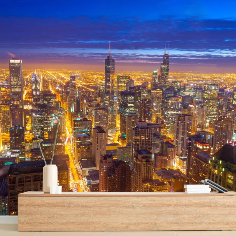 Fototapeta Chicago nocna panorama miasta – Wallissimo® Fototapeta Chicago nocna panorama miasta – Wallissimo®