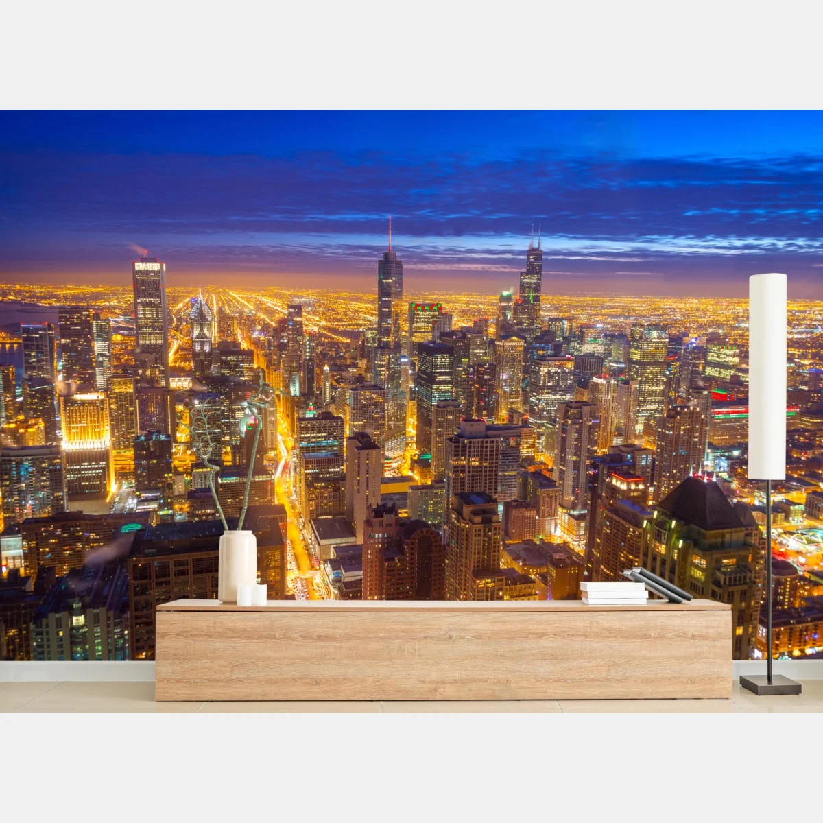 Fototapeta Chicago nocna panorama miasta – Wallissimo® Fototapeta Chicago nocna panorama miasta – Wallissimo®