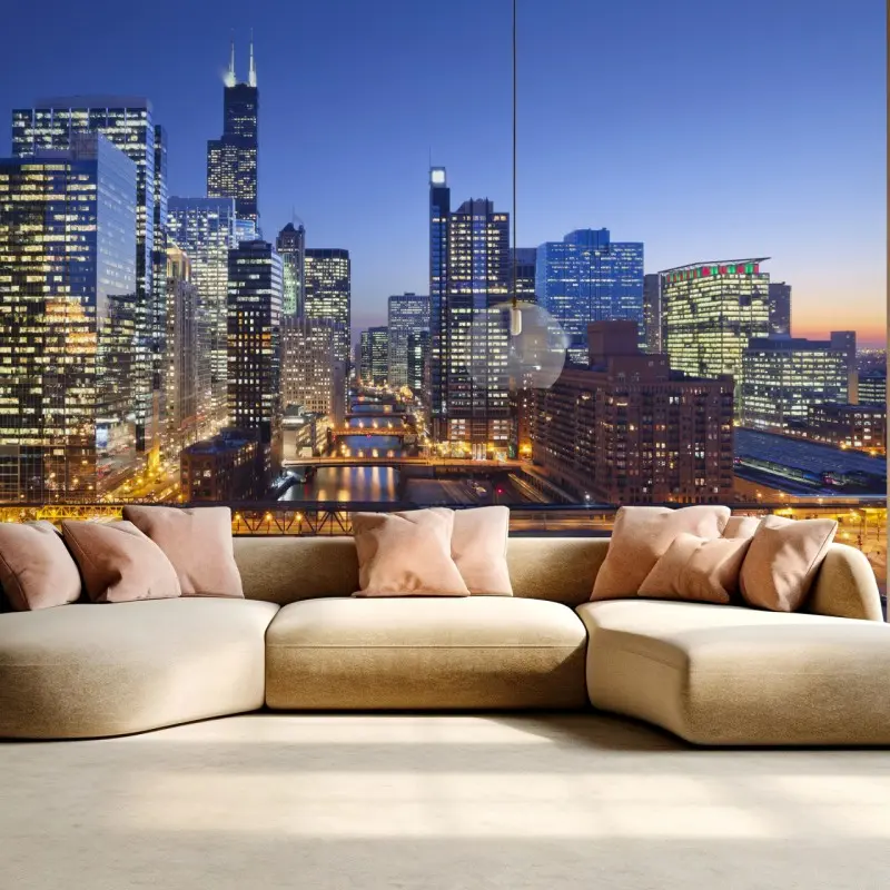 Fototapeta widok na panoramę Chicago o zmierzchu