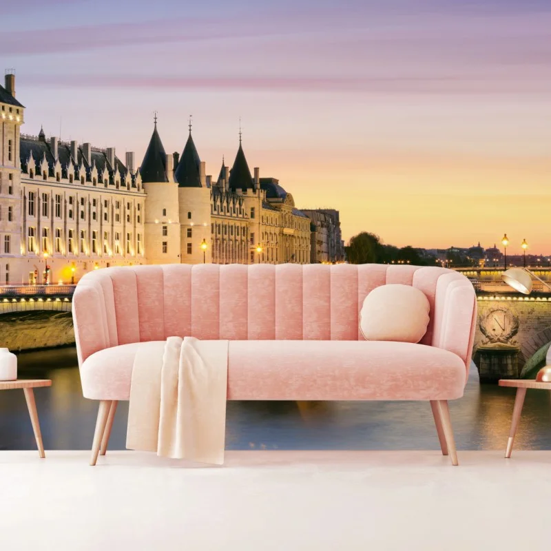 Fototapeta Paryż zachód słońca nad zabytkowym mostem