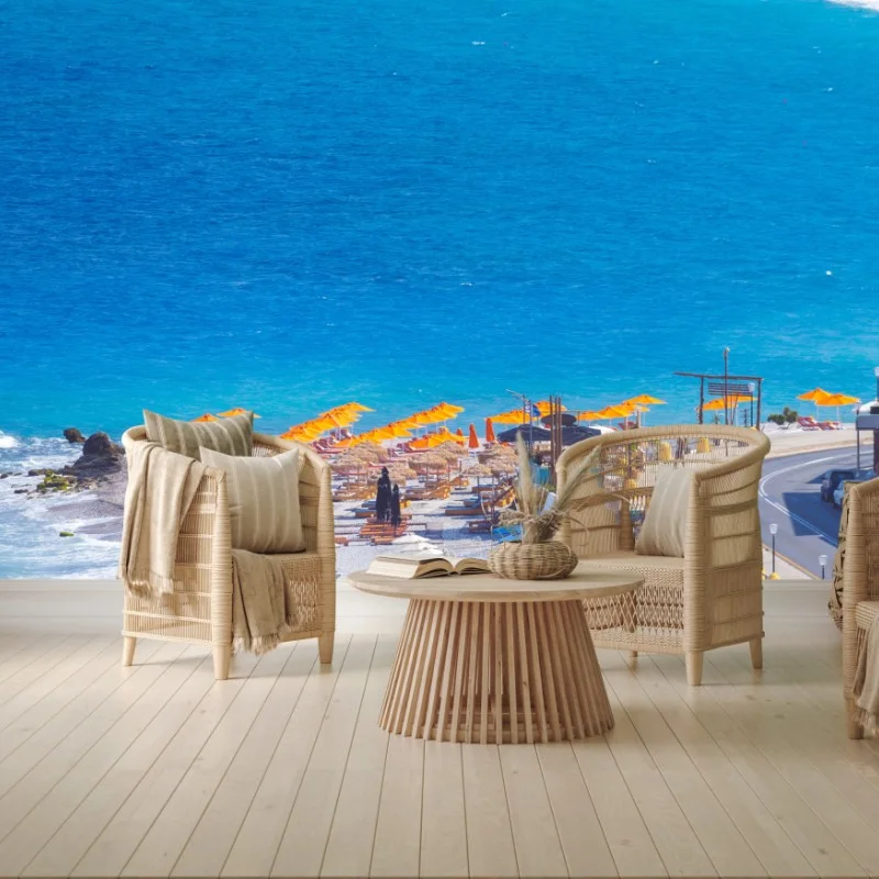 Fototapeta Rodos plaża z kolorowymi parasolami