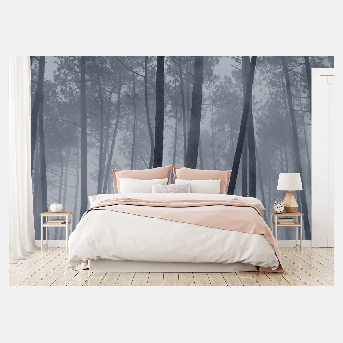 Fototapeta mglisty sosnowy las nocą – Wallissimo®