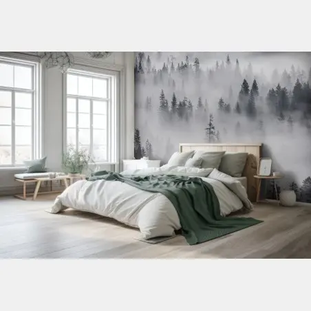 Fototapeta mglisty las sosnowy – Wallissimo®