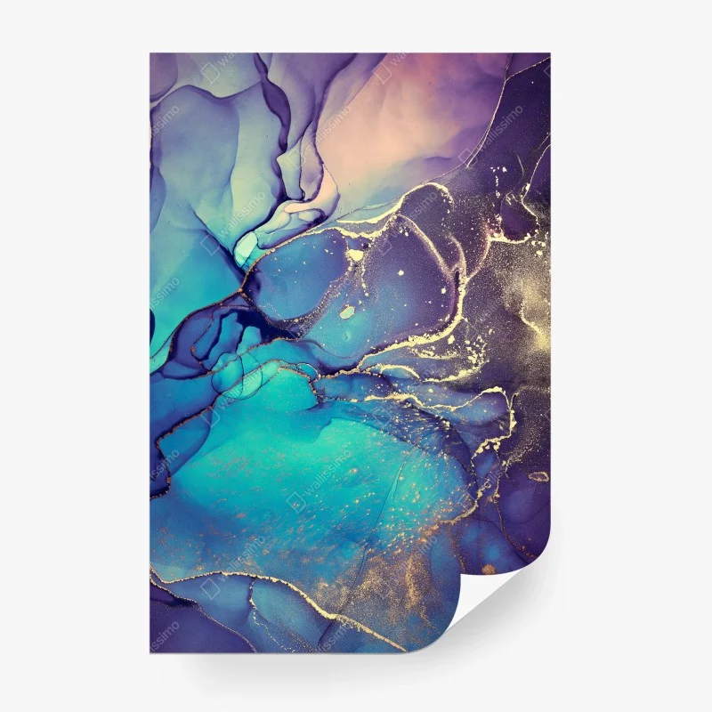 Fototapeta turkusowo-złota płynna marmurkowa abstrakcja