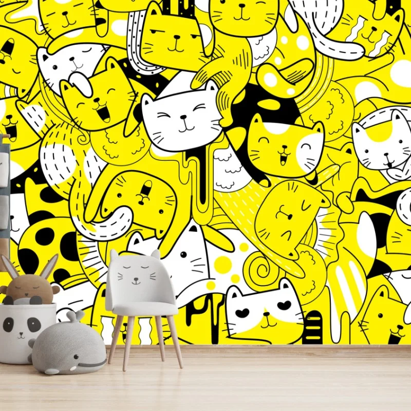 Fototapeta zabawna żółta mozaika kotów