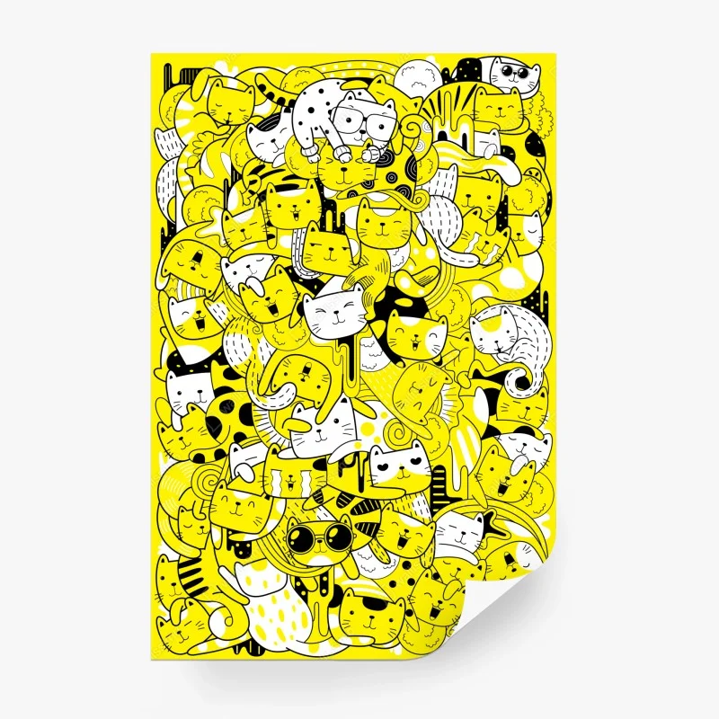 Fototapeta zabawna żółta mozaika kotów