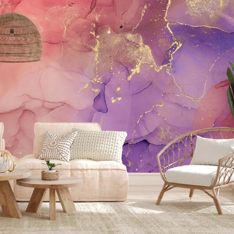 Fototapeta eteryczna różowo-fioletowa marmurowa grafika