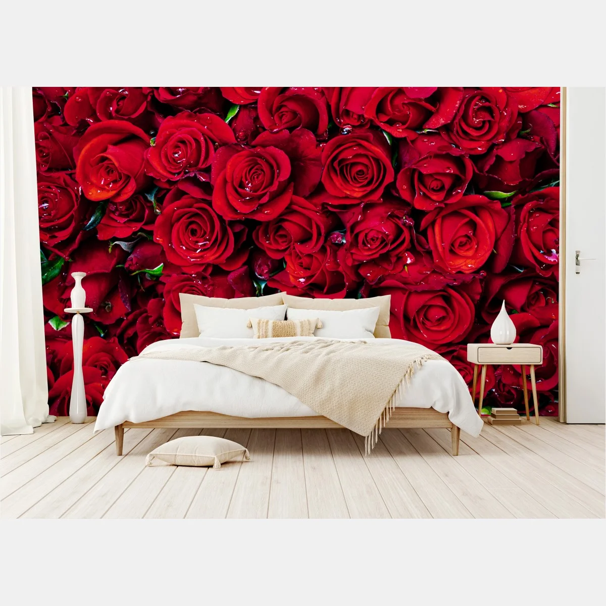 Fototapeta gęsta ściana czerwonych róż – Wallissimo® Fototapeta gęsta ściana czerwonych róż – Wallissimo®
