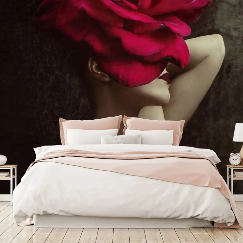 Fototapeta kobieta z głową z róży surrealistyczny portret