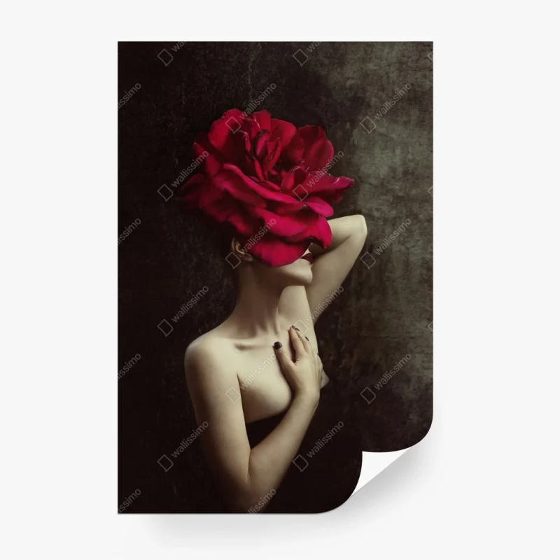 Fototapeta kobieta z głową z róży surrealistyczny portret