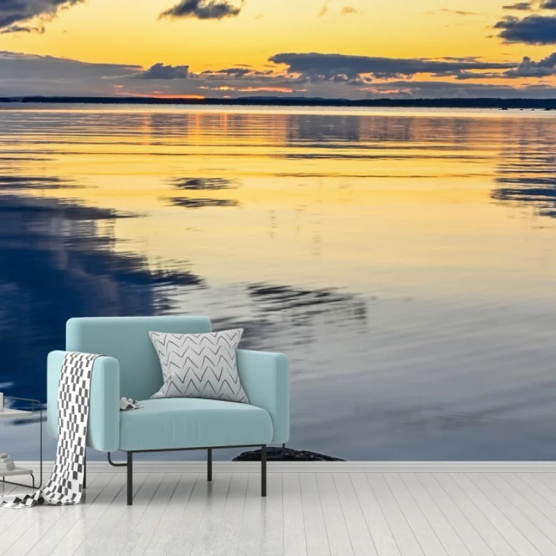 Fototapeta spokojne nadmorskie odbicie zachodu słońca