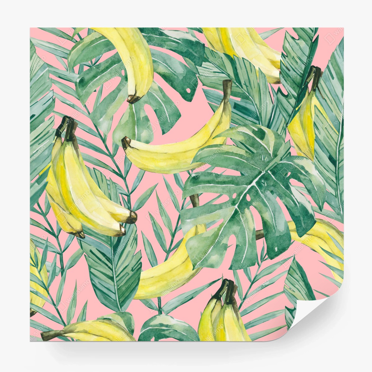 Fototapeta akwarelowy wzór z bananami i liśćmi na różowym tle – Wallissimo® Fototapeta akwarelowy wzór z bananami i liśćmi na różowym tle – Wallissimo®