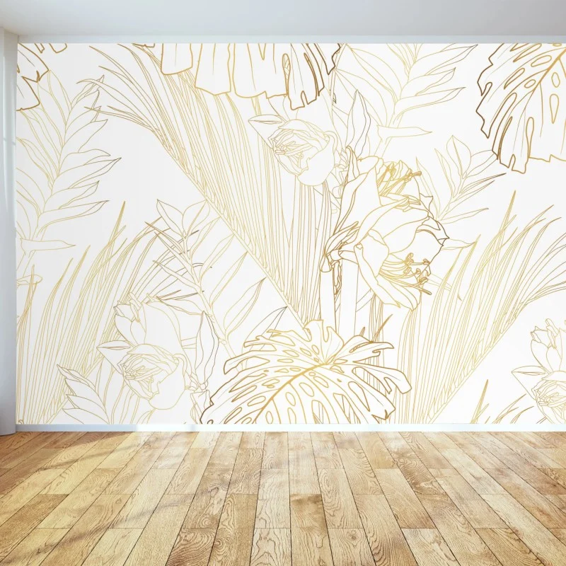 Fototapeta złote tropikalne liście