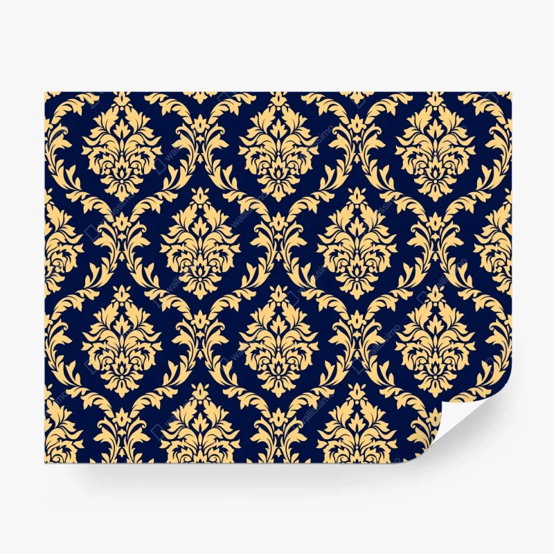 Fototapeta wzór damaskowy w odcieniach złota i granatu