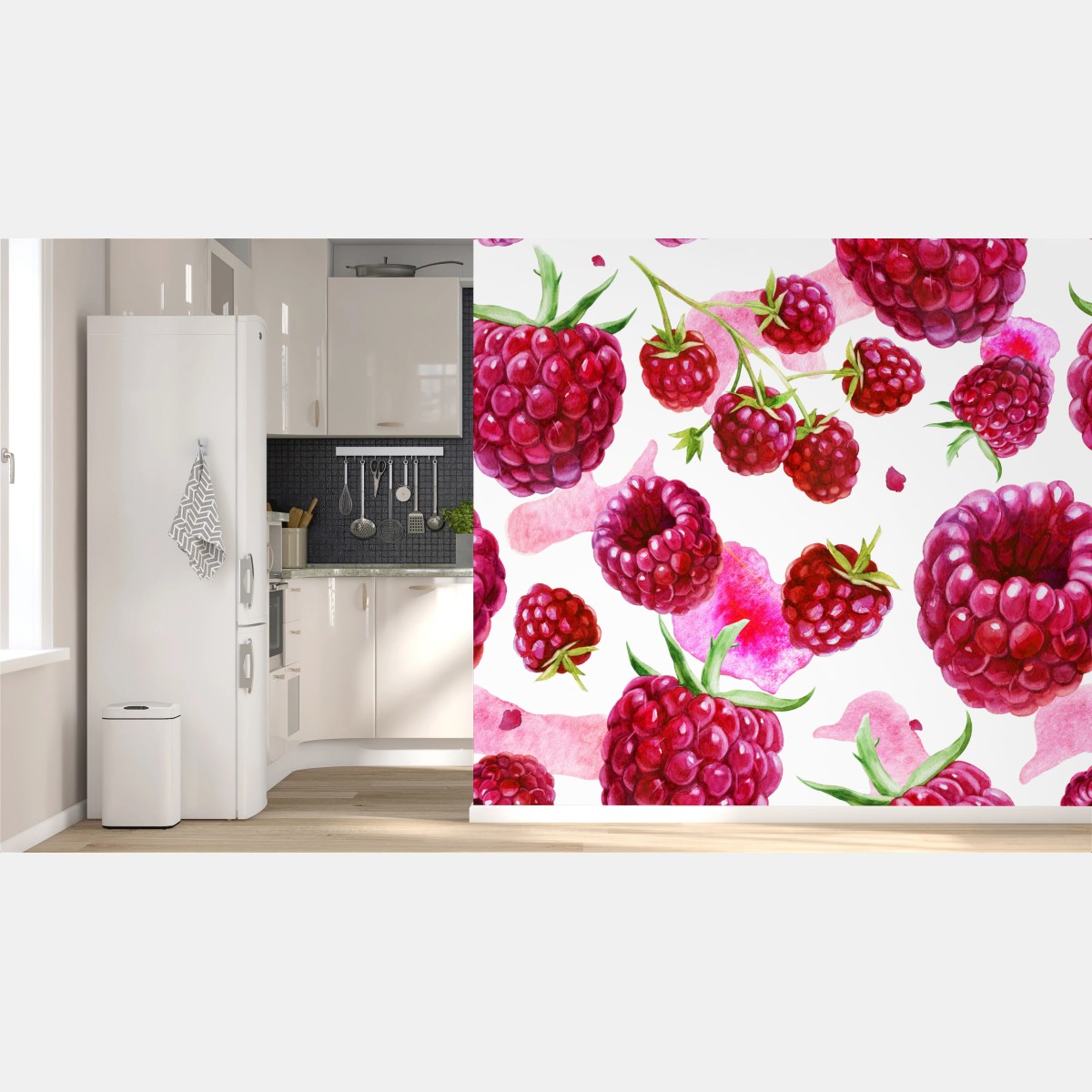 Fototapeta akwarelowy wzór z malinami – Wallissimo®