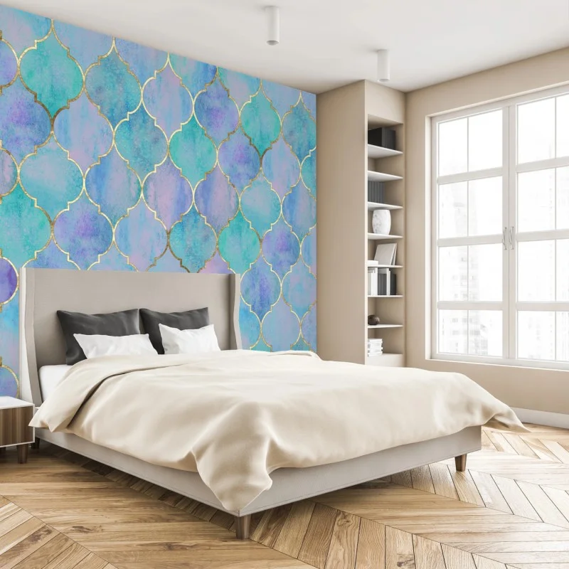 Fototapeta pastelowy turkusowy wzór marokańskich płytek