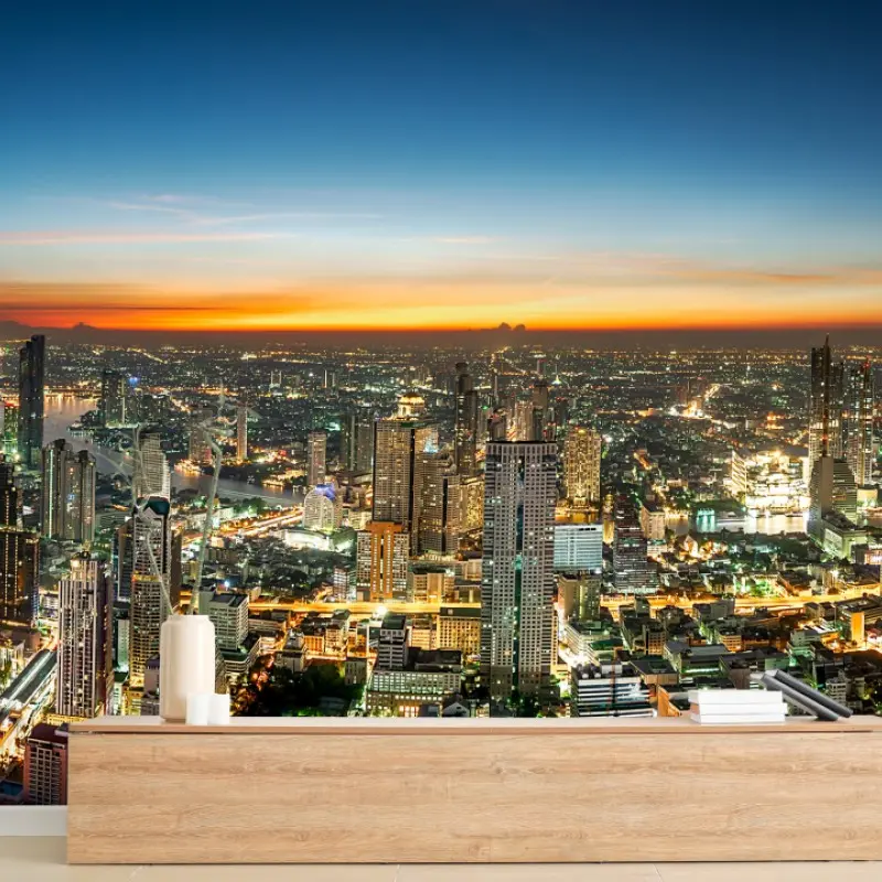 Fototapeta panorama Bangkoku o zmierzchu – Wallissimo® Fototapeta panorama Bangkoku o zmierzchu – Wallissimo®