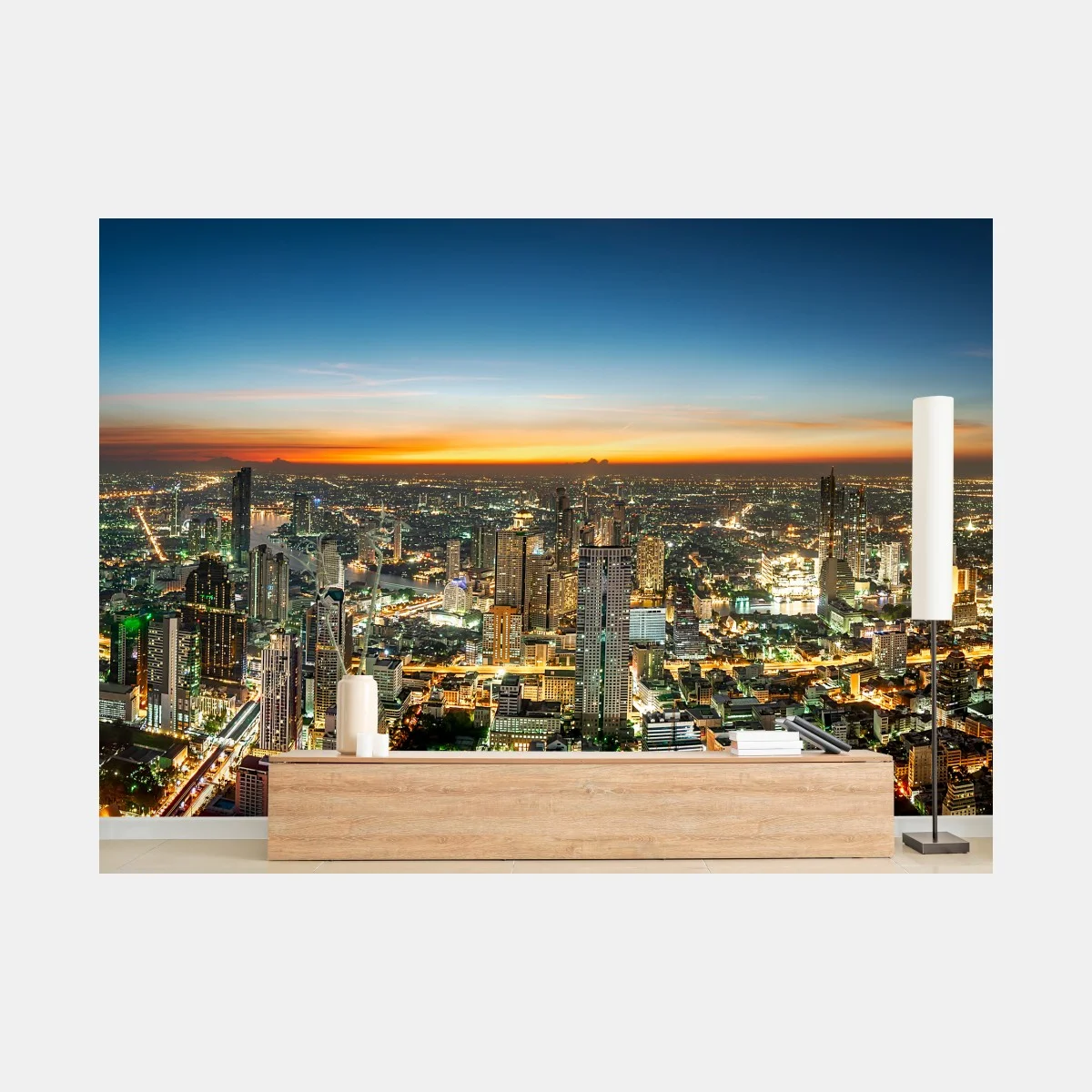 Fototapeta panorama Bangkoku o zmierzchu – Wallissimo® Fototapeta panorama Bangkoku o zmierzchu – Wallissimo®