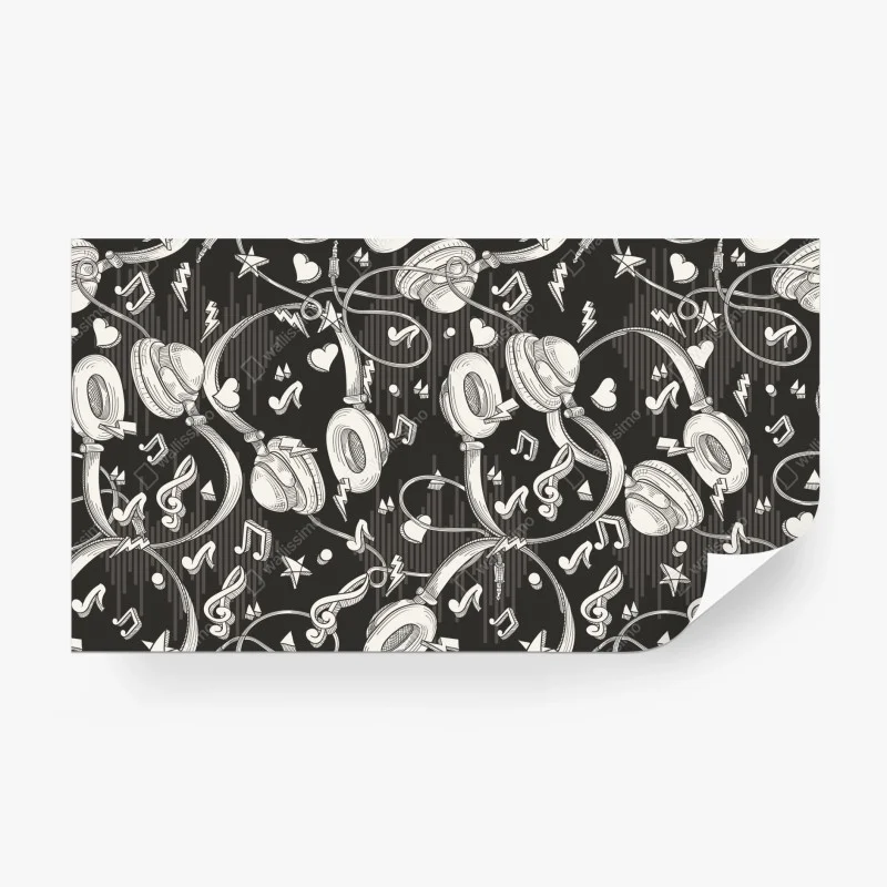 Fototapeta monochromatyczny wzór słuchawek i nut